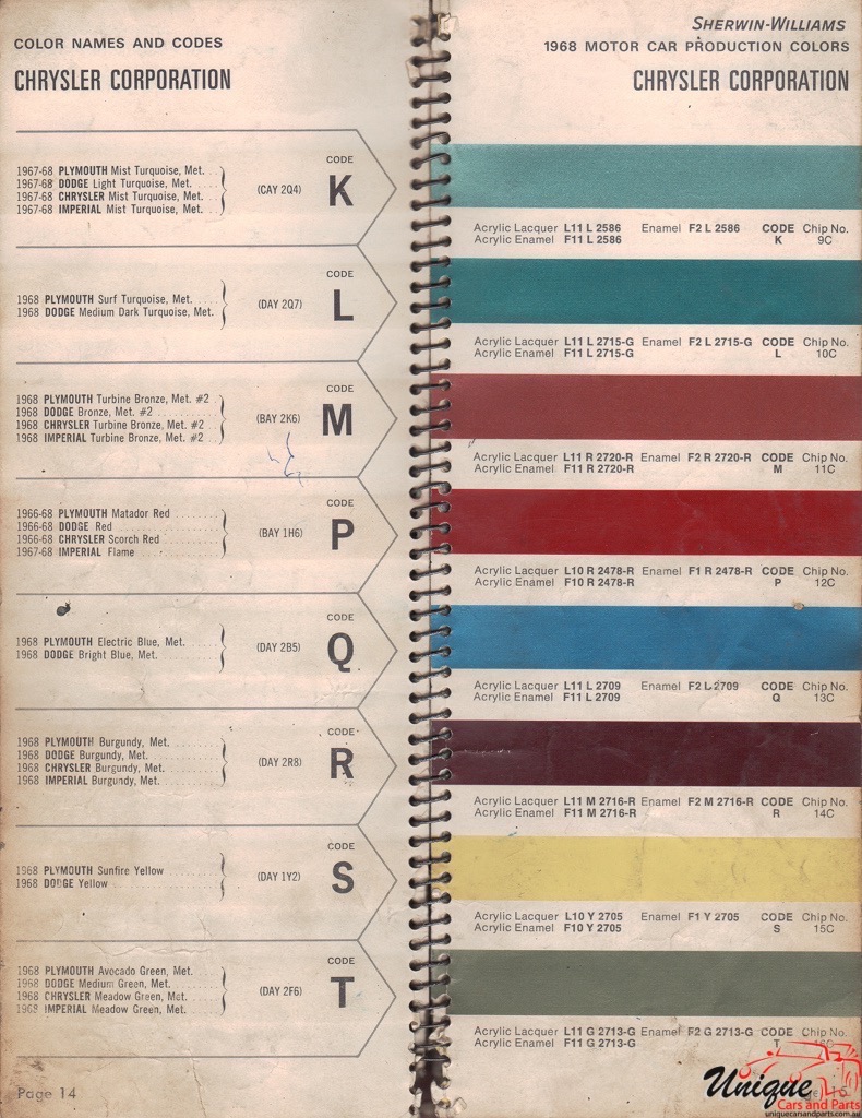 1968 Chrysler Paint Charts Williams 2
